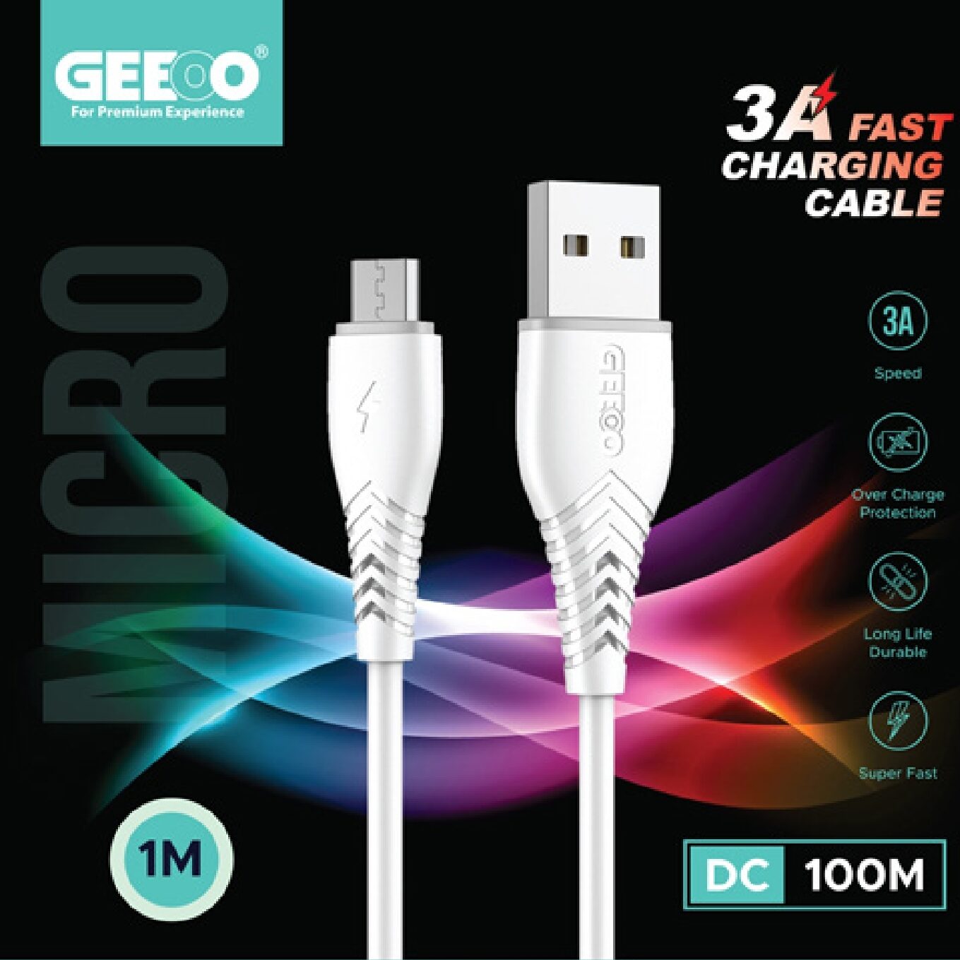 Geeoo DC 100M 3A Fast Charging 1M Long  (Micro) Data Cable