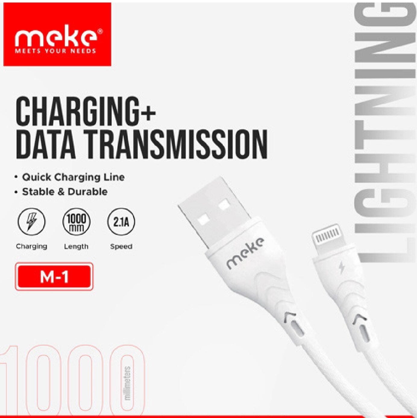 Meke m1 iPhone Lightning data cable Quick Charging 1M  Long (Lightning) Data  Cable 2.1A Safe Charge