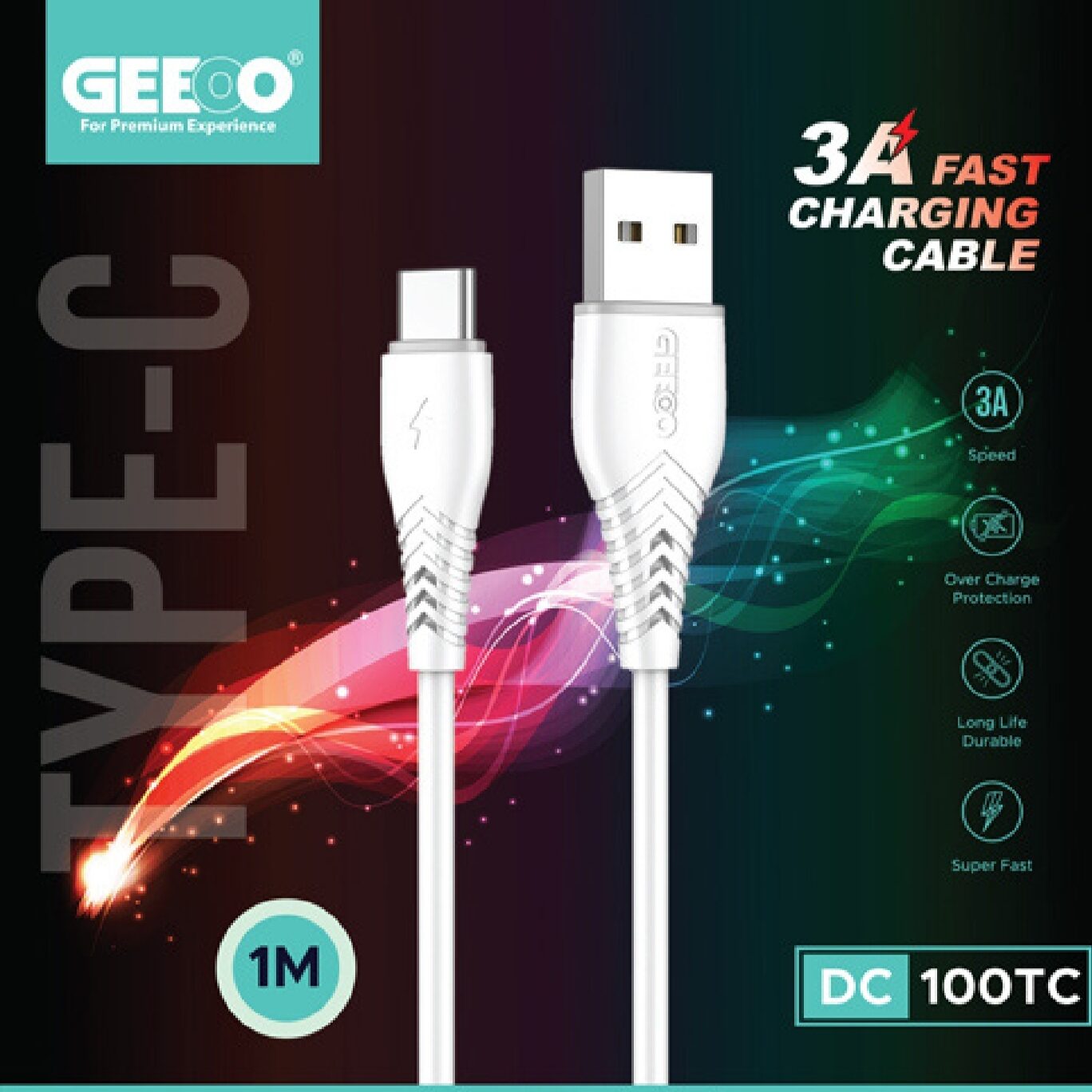 Geeoo DC 100TC 3A Fast Charging 1M Long  (Type-C) Data Cable