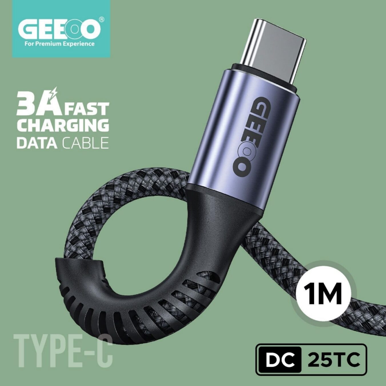 Geeoo DC 25TC 3A Fast Charging 1M Long  (Type-C) Data Cable