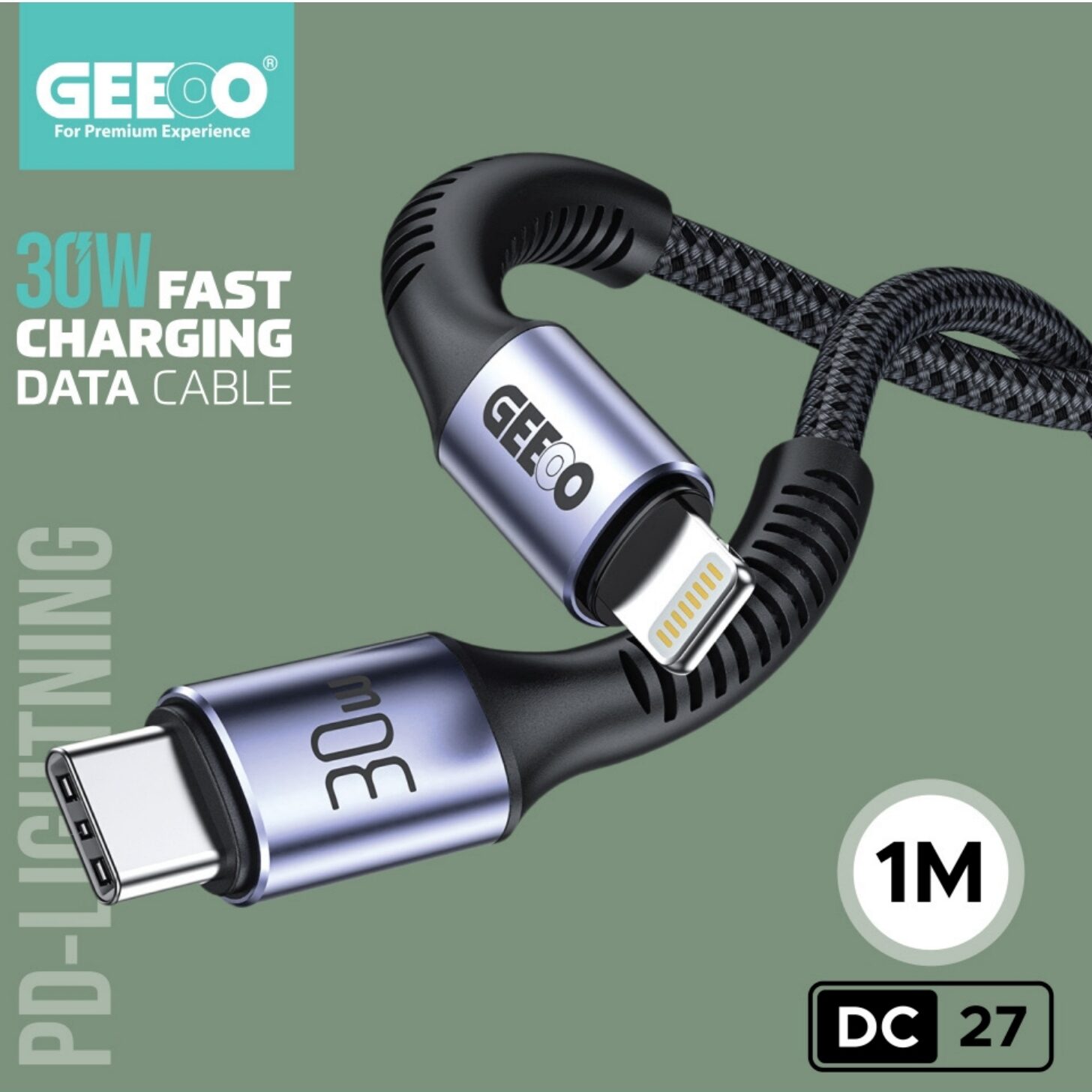 Geeoo DC 27 30W Fast Charging 1M  Long (PD-L) Data Cable