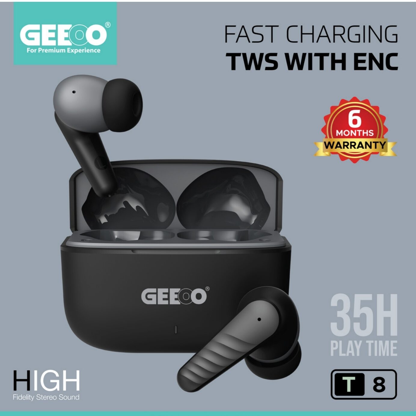 Geeoo T8 Fast charging TWS with ENC