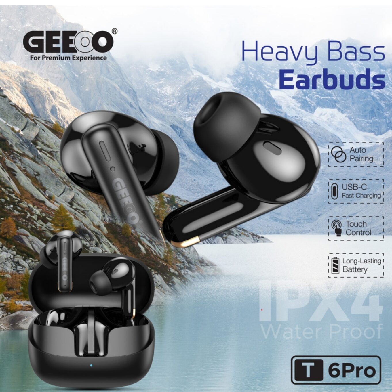 Geeoo T6 Pro Heavy Bass Earbuds
