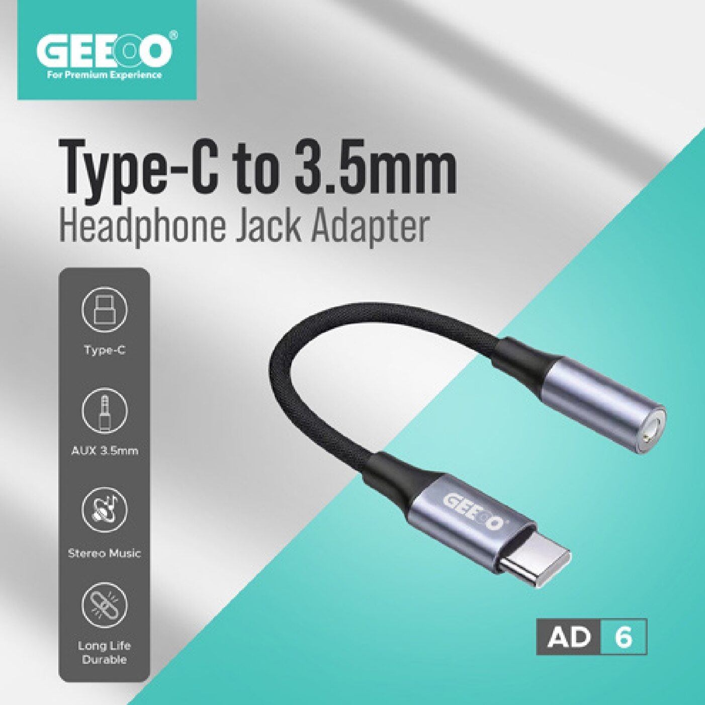 Geeoo AD 6 Type-C to 3.5mm  Headphone Jack  Adapter