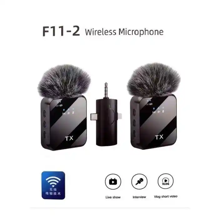 F11-2 Wireless Collar Microphone for iPhone/Android/Type C with 99 ...