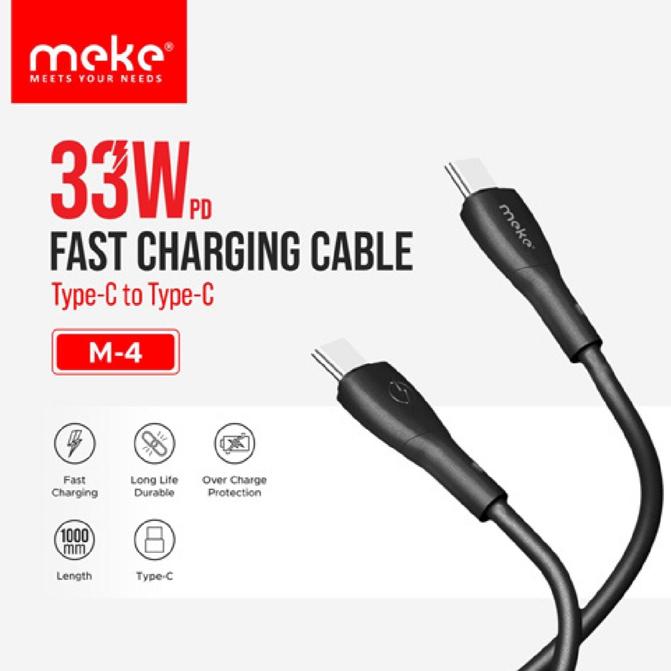Meke m4 type c to type c data cable 33W PD Fast Charging  Cable Type-C to Type-C