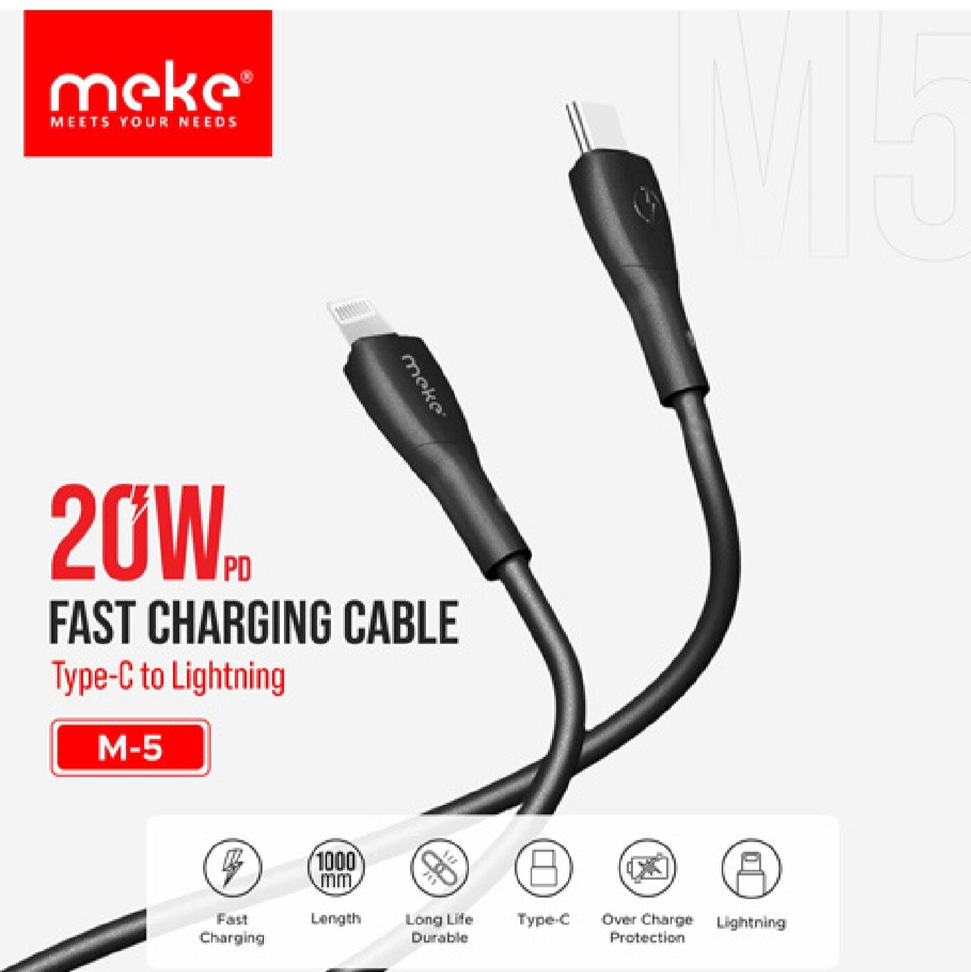 Meke m5 type c to lightning data cable 20W PD Fast Charging  Cable Type-C to  Lightning