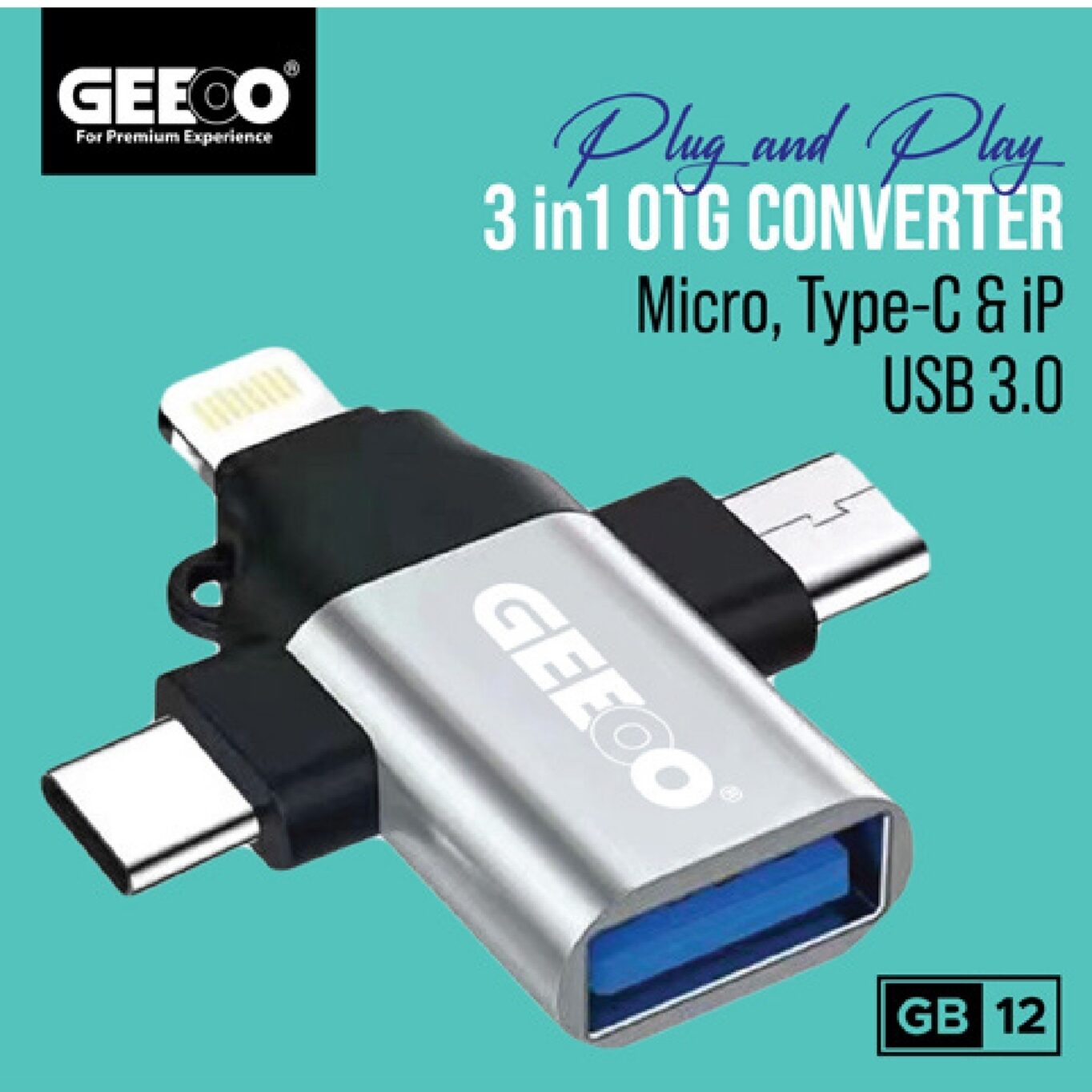 Geeoo GB 12 3 in 1 Lightning to  Type-C to Micro OTG  Converter (USB-3.0)