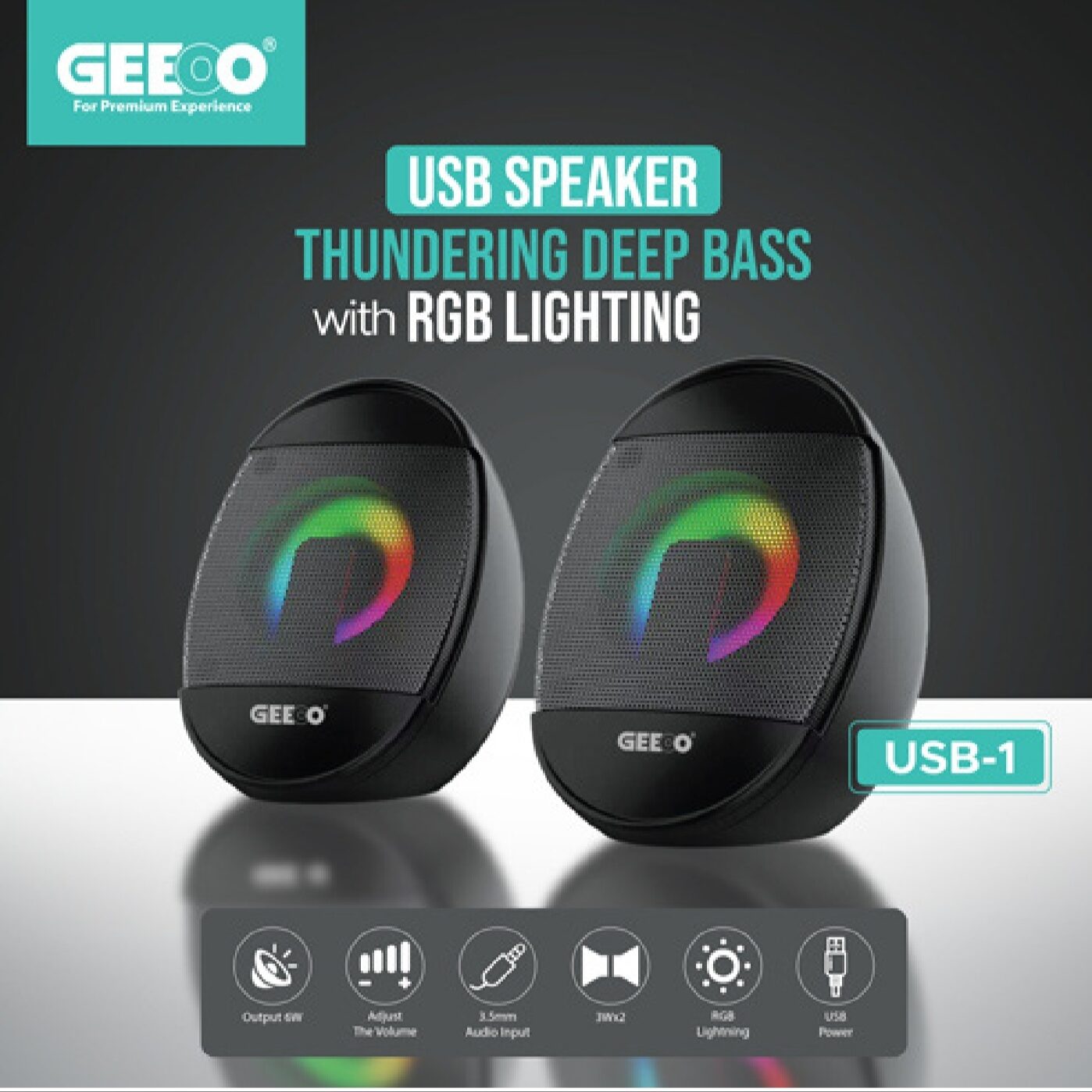 Geeoo USB 1 USB Speaker  Thundering Deep Bass  With RGB Lighting