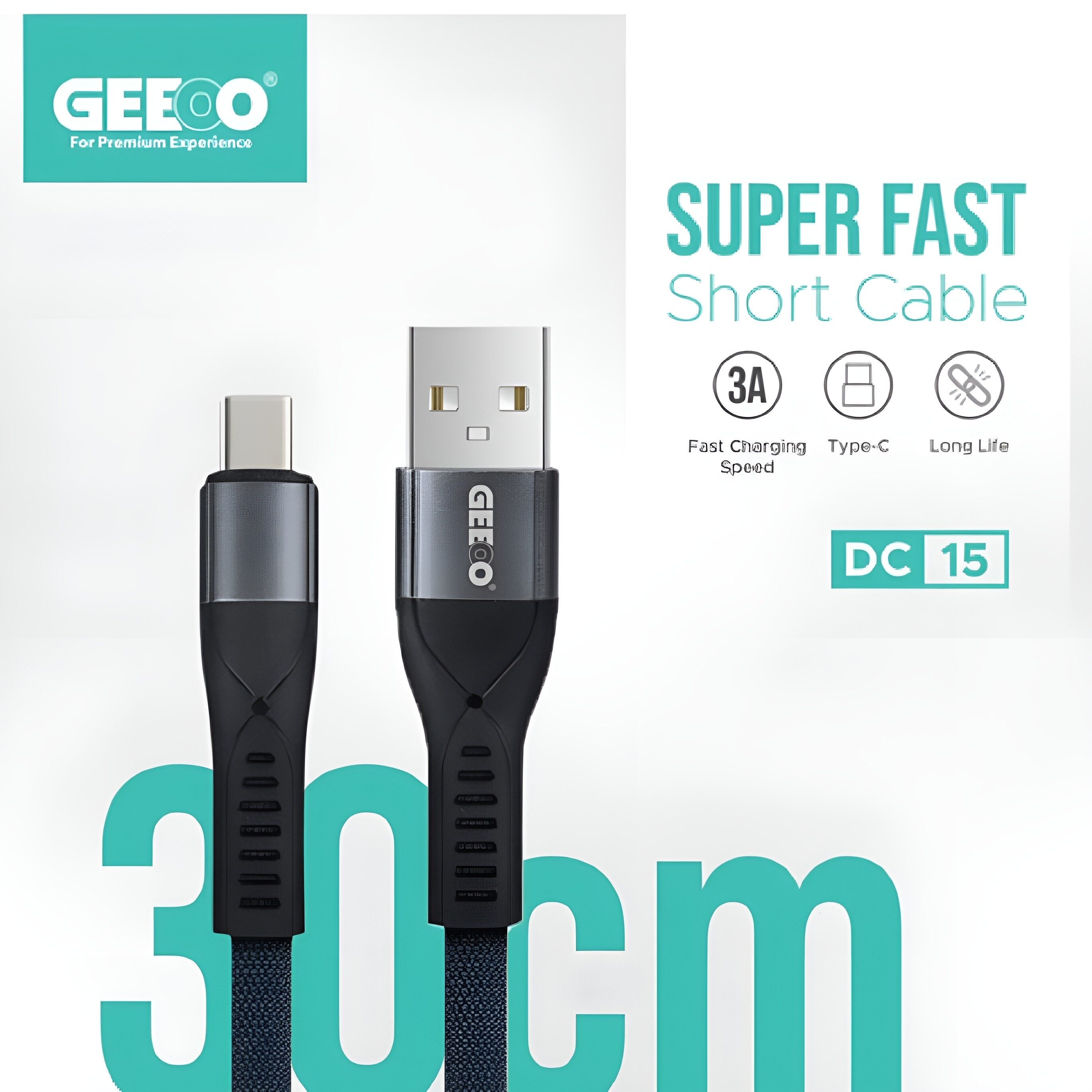 Geeoo DC15 Super Fast Charging  (Type-C) 30CM Short  Cable 3A Safe Charge
