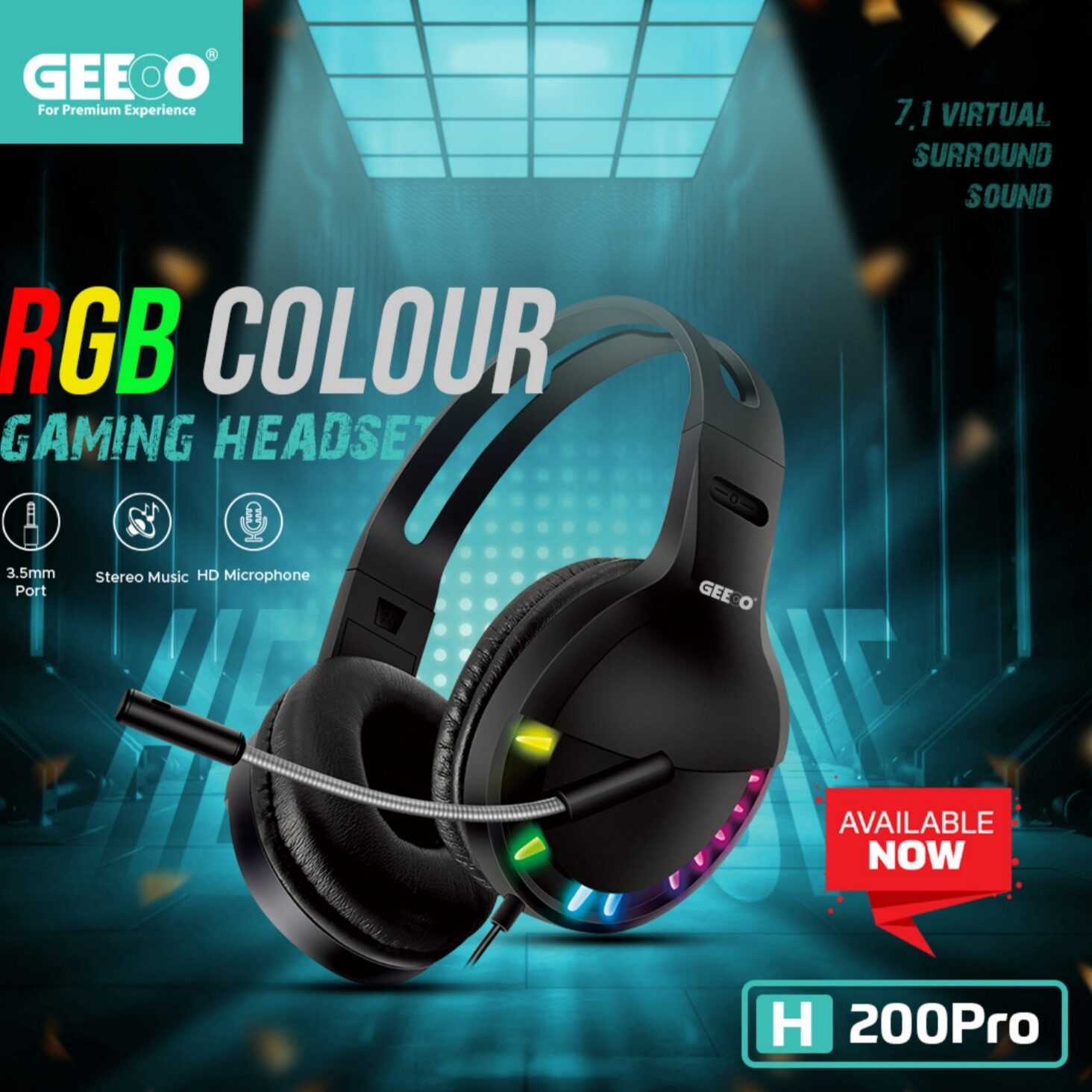 Geeoo H200 Pro RGB Color Gaming  Headphone With 3D  sound