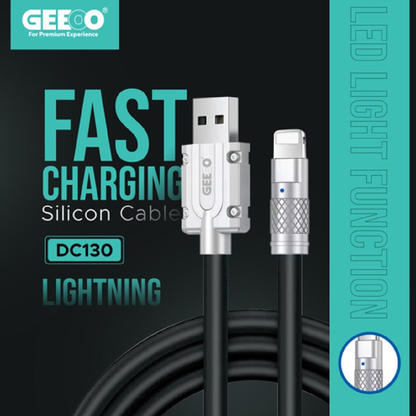 Geeoo DC 130 Fast Charging Silicone  (Lightning) Cable 1M  Long 3A Safe Charge