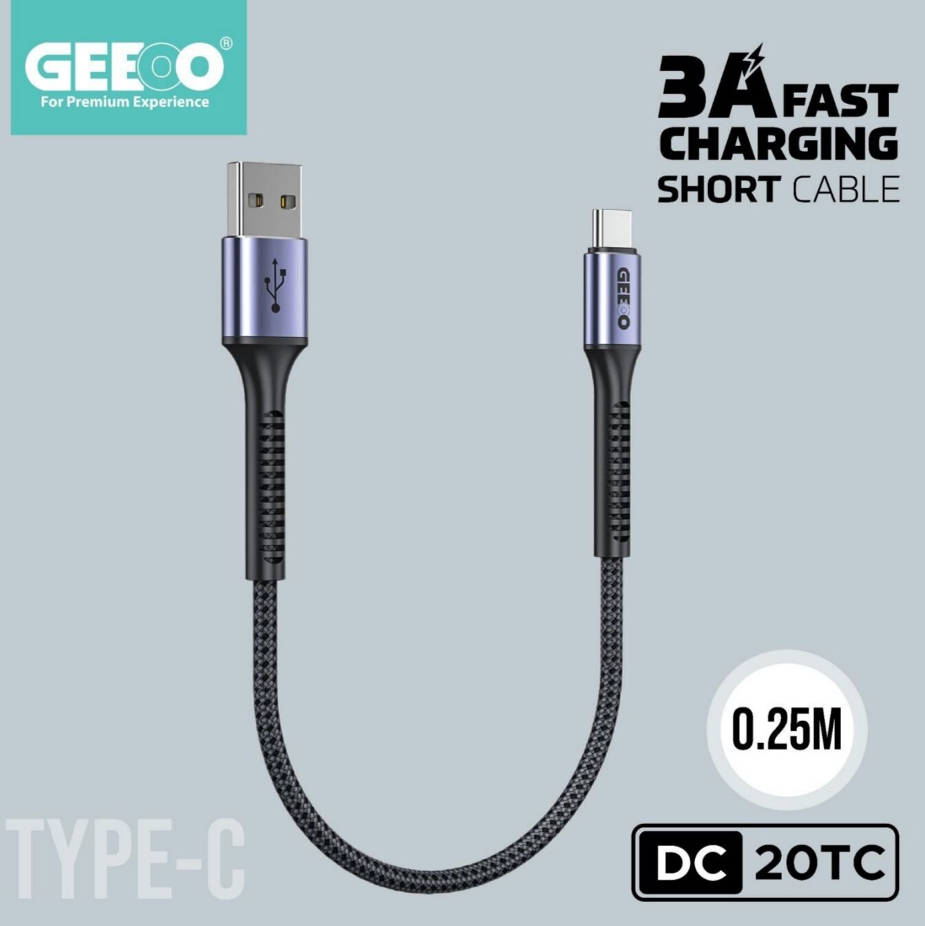 Geeoo DC 20TC 3A Fast Charging Short  (Type-C) Data Cable