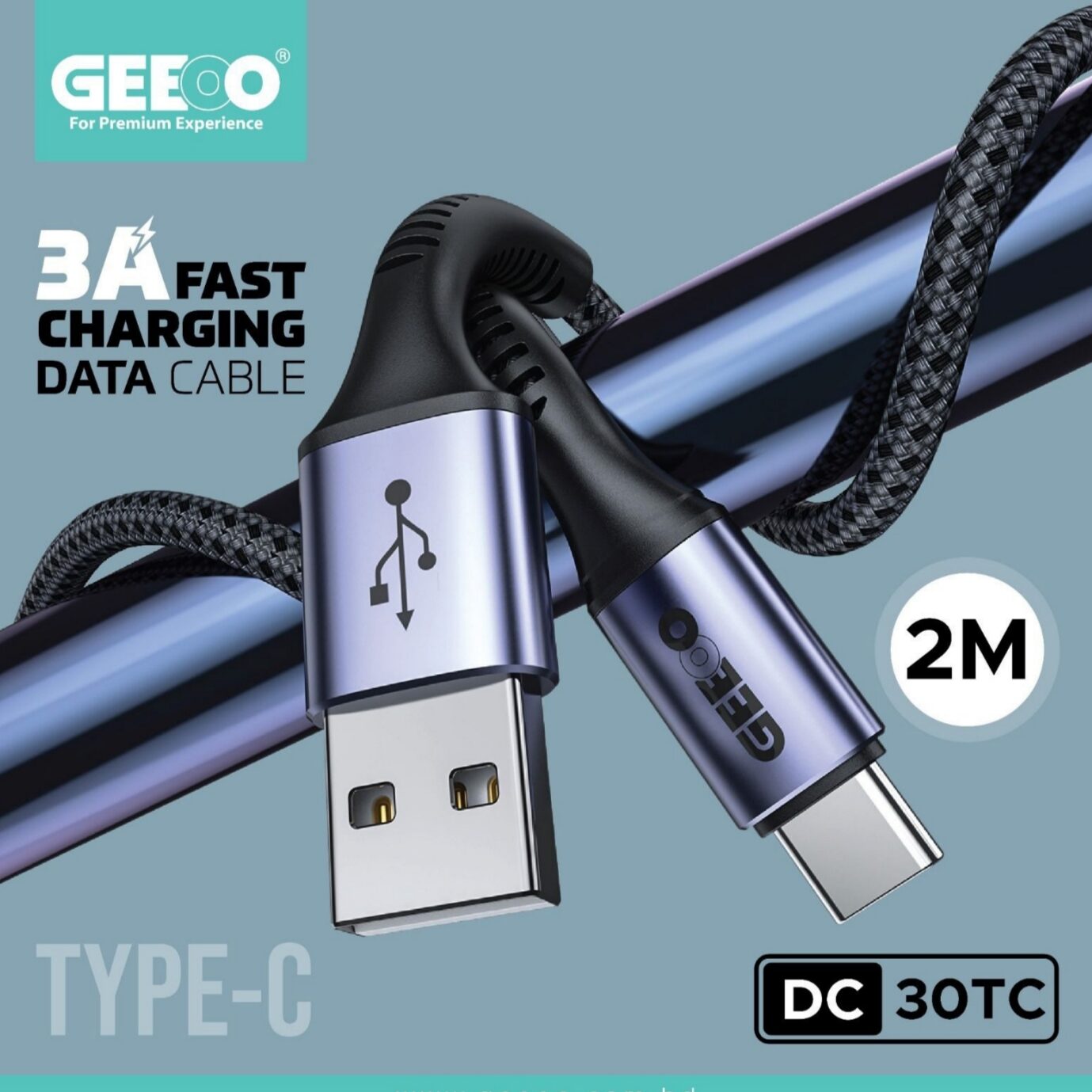 Geeoo DC 30TC 3A Fast Charging 2M Long  (Type-C) Data Cable