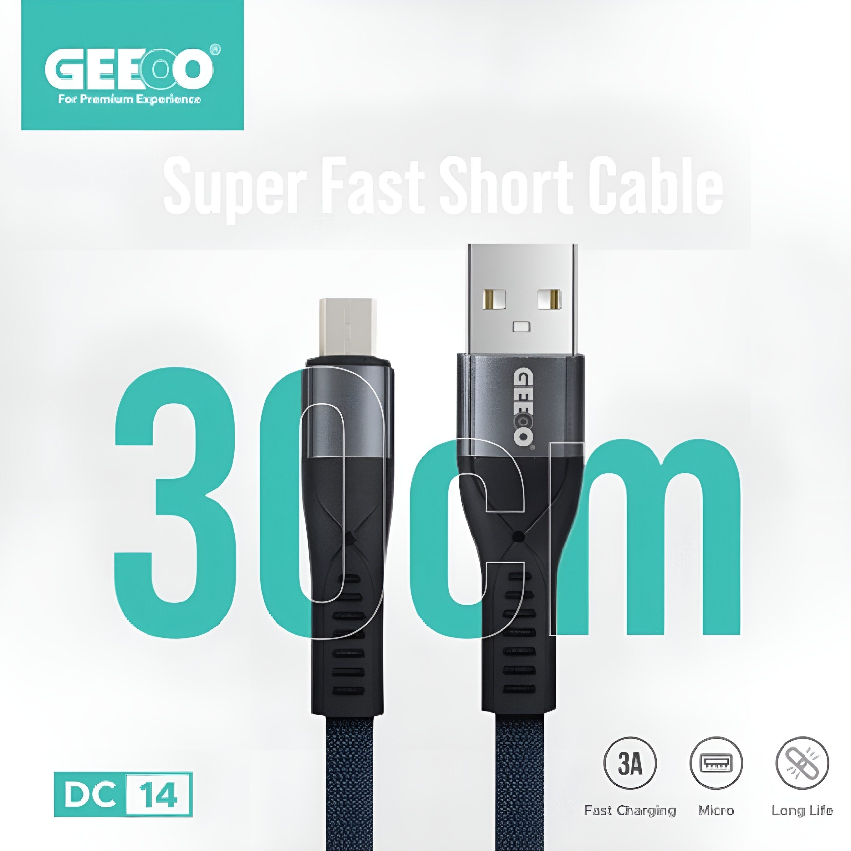 Geeoo DC14 Super Fast Charging  (Micro) 30CM Short  Cable 3A Safe Charge