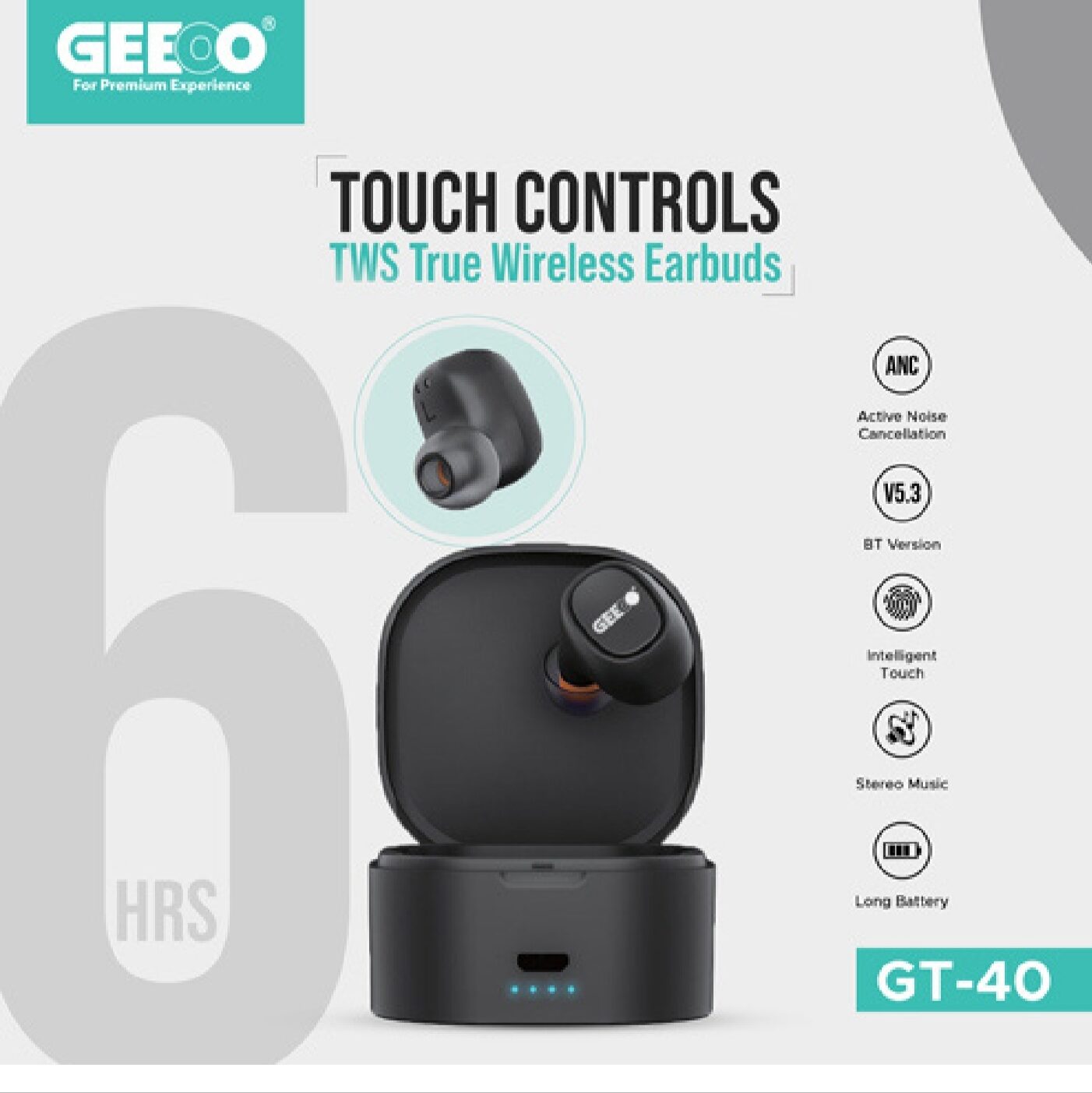 Geeoo GT 40 True TWS Touch  Control ANC  Wireless Earbuds