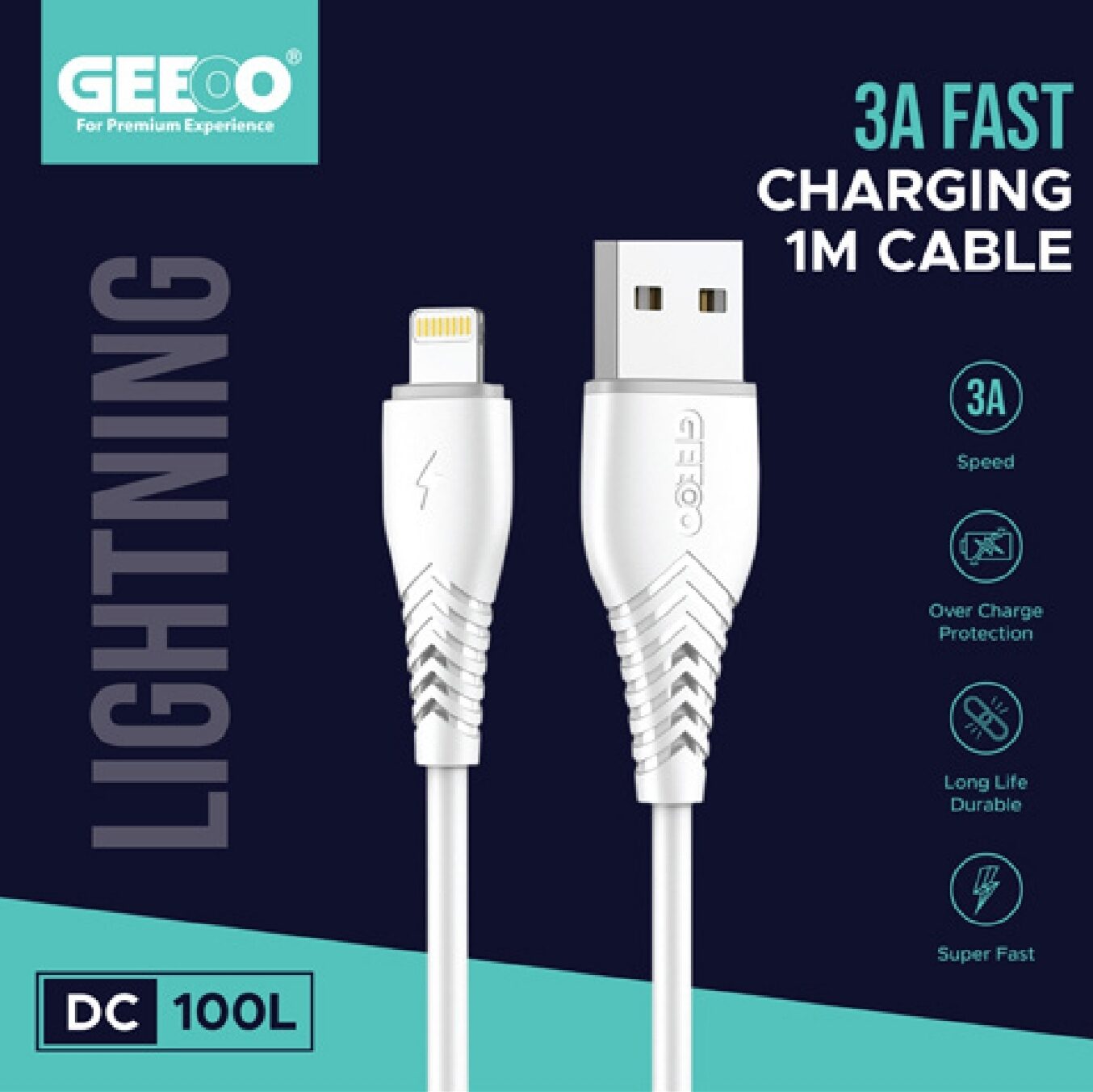 Geeoo DC 100L 3A Fast Charging 1M Long  (Lightning) Data Cable