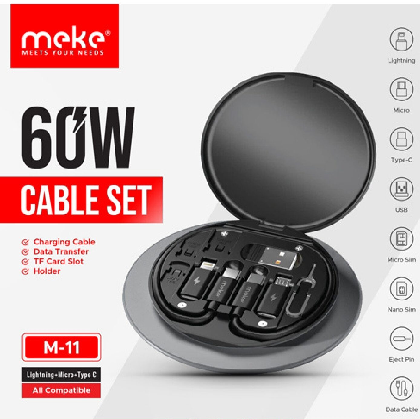 Meke m11 data cable 60W Multifunction Fast  Charging Data Cable  Set Box